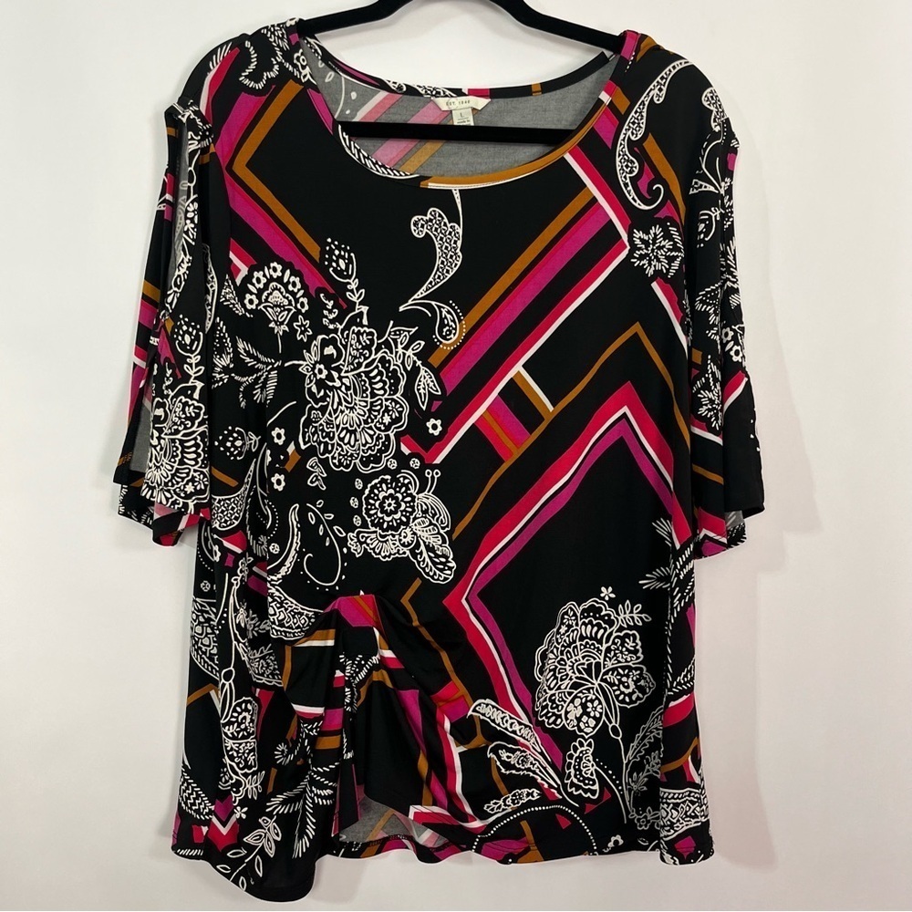 2/$30 Cato’s Black Pink Floral Tunic Blouse Top sz Large